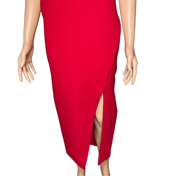 Self-Portrait Red Crepe Bow Midi Dress Size 8 NWT Off-Shoulder Side Slit - Picture 7 of 14